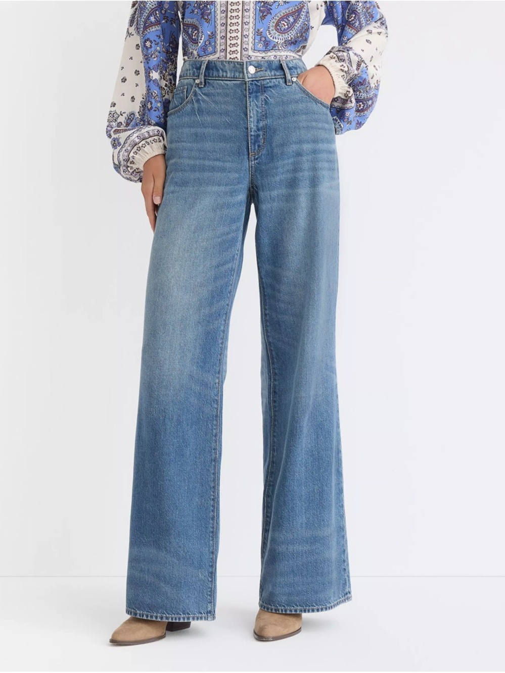 LOFT Mid Rise Wide Leg Jeans size 14 in Classic Mid Wash
